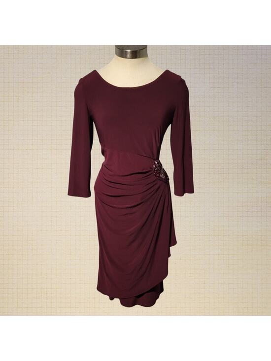 Alex Evenings Dresses & Skirts - Classic Stretch Ruched Evening Dress Alex Evenings Wine Red Size 6 3/4 Sleeve.